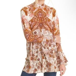 Free People Lady Luck Tunic Paisley Print Mini Shirt Dress, Size M